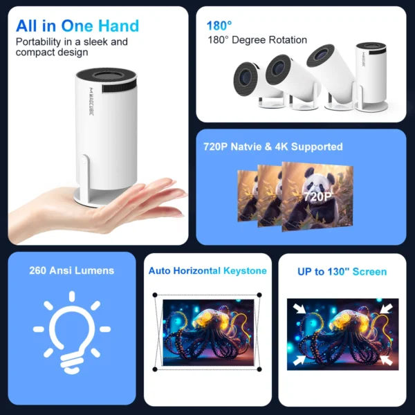 Projetor Magcubic HY300 PRO 4K Android 11 Dual Wifi6 260 H713 BT5.0 1080P 1280*720P Cinema em casa, Projetor Externo e interno - Image 2