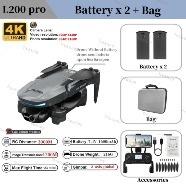 l200-pro-max-drone-4k-professional-2-axis-estabilizador de câmera 360, possui gps, tem o sistema de voltar para o ponto de partida - Image 6
