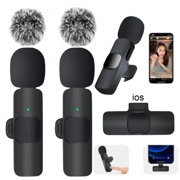 Microfone de lapela sem fios Gravação de áudio Mini microfone de lã substituível à prova de vento para iPhone16 Shoot vlog YouTube