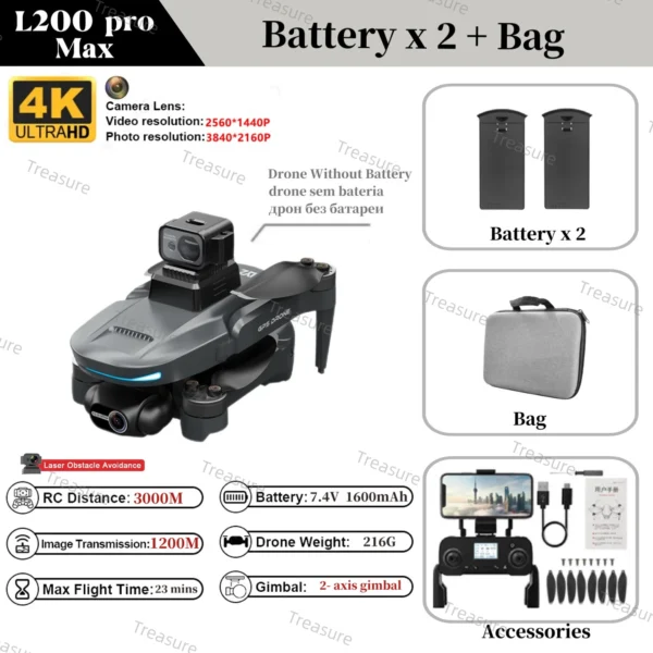 l200-pro-max-drone-4k-professional-2-axis-estabilizador de câmera 360, possui gps, tem o sistema de voltar para o ponto de partida - Image 7