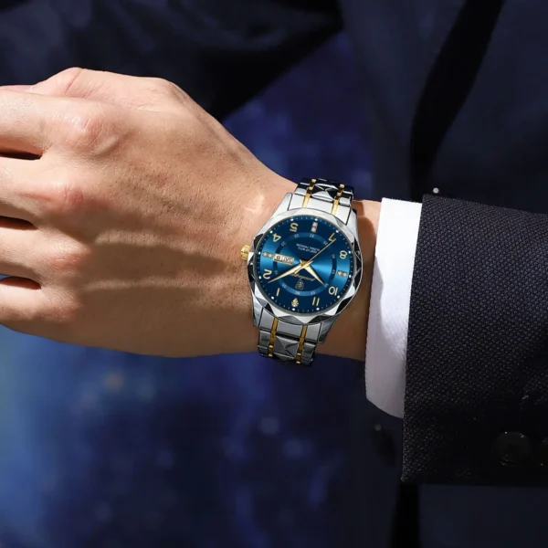 POEDAGAR Relógio de pulso masculino de luxo à prova d'água, Aço inoxidável,