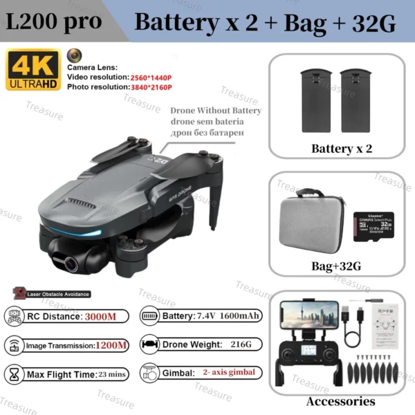 l200-pro-max-drone-4k-professional-2-axis-estabilizador de câmera 360, possui gps, tem o sistema de voltar para o ponto de partida - Image 8